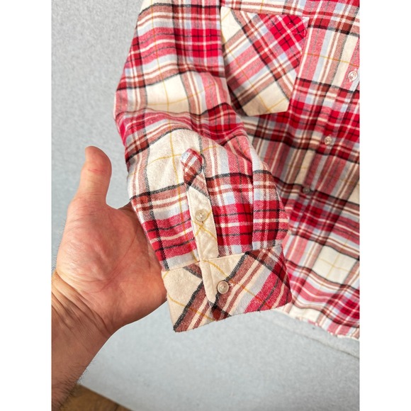 Croft & Barrow Flannel Shirt Plaid Button‎ Up Long Sleeve Red White XXL - Picture 2 of 15